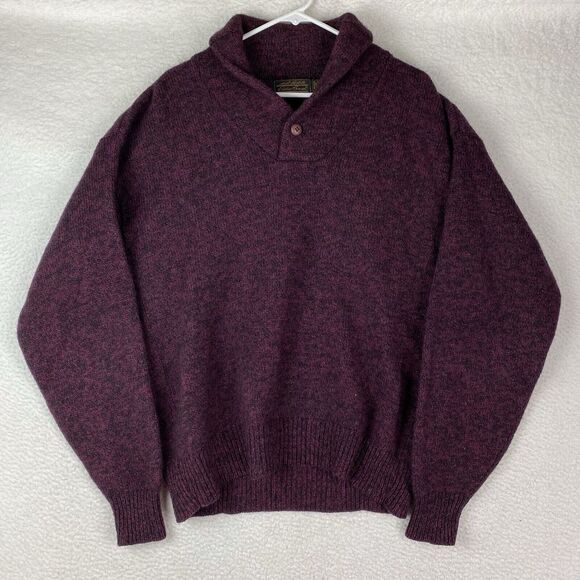 Vintage‎ Eddie Bauer Sweater Mens L Red Burgundy Shawl Collar Wool Blend Grandpa - Picture 1 of 14
